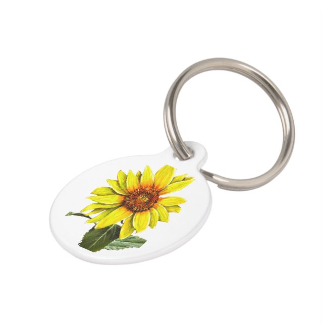 Médaillon Pour Animaux Puce ronde tournesol (Côté )
