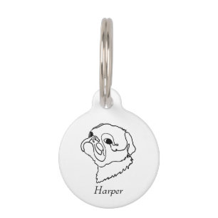 Médaillon Pour Animaux Pug en dessin linéaire personnalisable