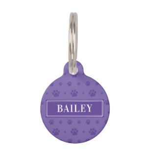 Médaillon Pour Animaux Purple Paws Custom Chig Name Round Pet ID balise