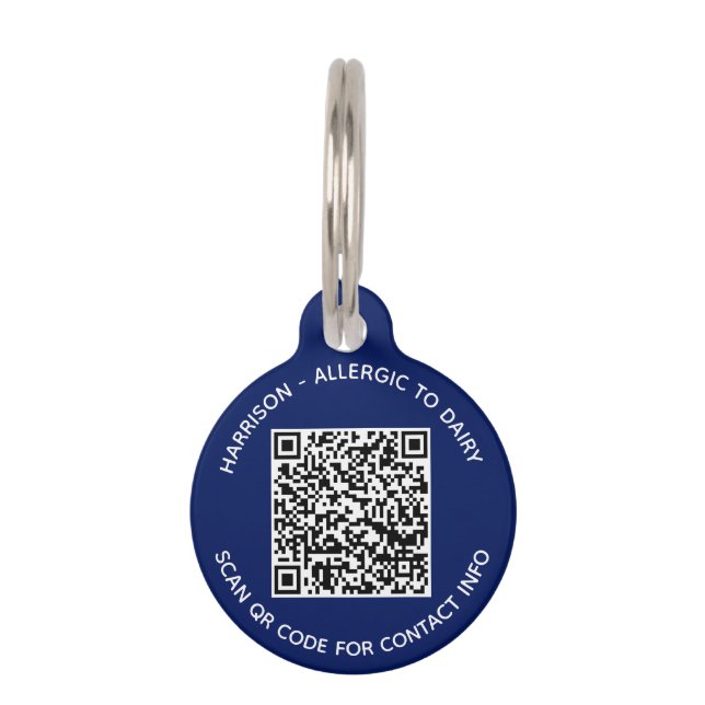 Médaillon Pour Animaux QR Code scannable contact sans contact Info marine (Devant)