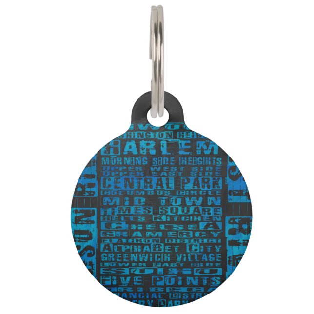 Médaillon Pour Animaux Quartiers NYC Bleu (Devant)
