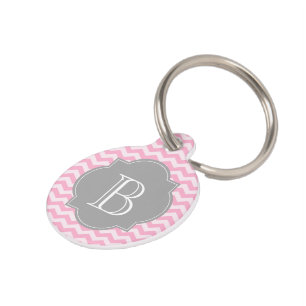 Médaillon Pour Animaux Quatrefoil Monogramme Chevron Animal Tag rose et g