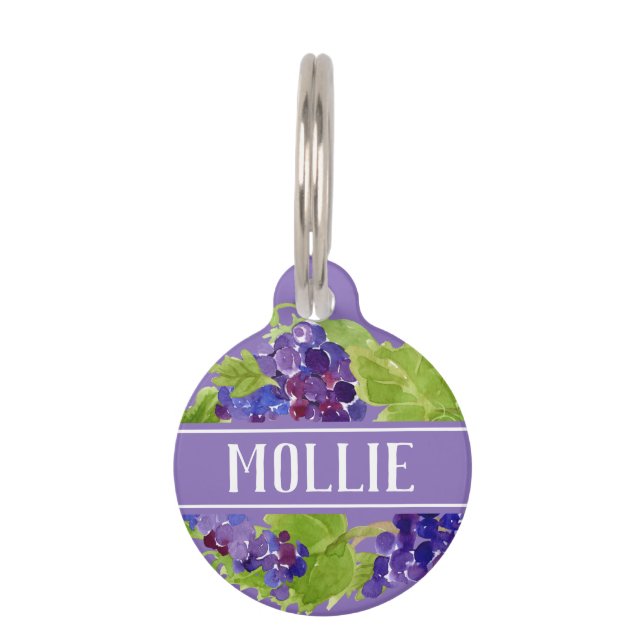 Médaillon Pour Animaux Raisins botaniques Aquarelle Nom et adresse (Devant)