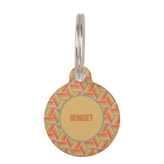 Médaillon Pour Animaux Rayures de coucher de soleil Géométrique Rétro Boî