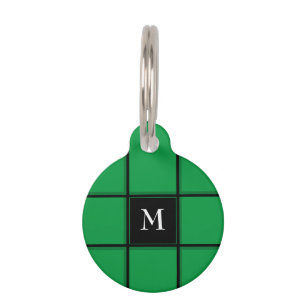 Médaillon Pour Animaux Rayures Vertes et Noires Simple Initiale Simple
