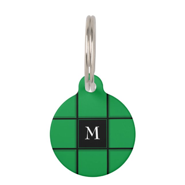 Médaillon Pour Animaux Rayures Vertes et Noires Simple Initiale Simple (Devant)