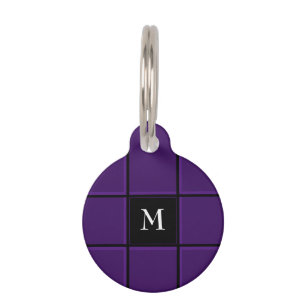 Médaillon Pour Animaux Rayures violettes et noires Simple initiale unique