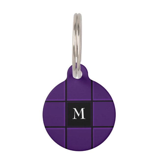 Médaillon Pour Animaux Rayures violettes et noires Simple initiale unique (Devant)