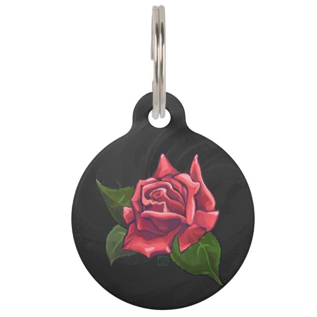 Médaillon Pour Animaux Red Rose Art sur le noir (Devant)