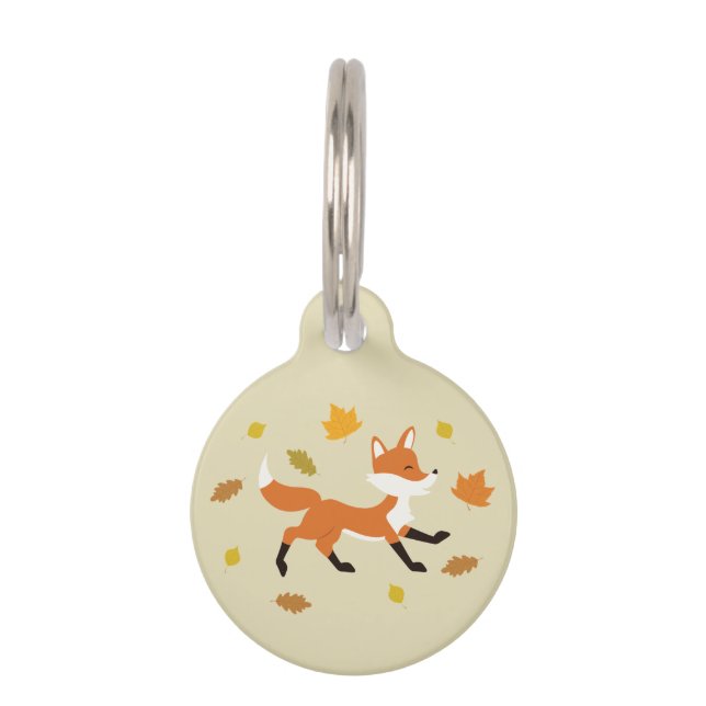 Médaillon Pour Animaux Renard Mignon en Course avec Feuilles d'Automne &  (Devant)
