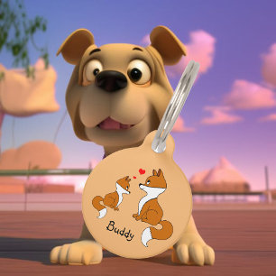 Médaillon Pour Animaux Renards mignons avec des coeurs, dessinés à la mai