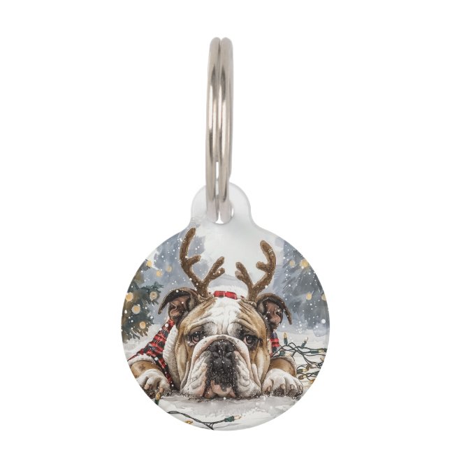 Médaillon Pour Animaux Renne de Noël Bouledogue Anglais (Devant)