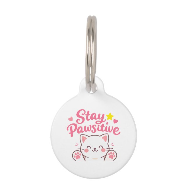 Médaillon Pour Animaux Restez Pawsitive – Citation Motivante de Chat Mign (Dos)
