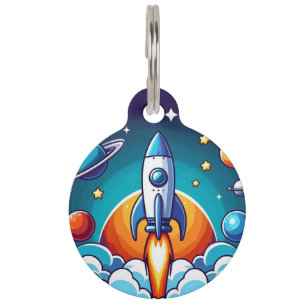 Médaillon Pour Animaux Retro, fusée spatiale