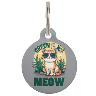 Médaillon Pour Animaux Rétro "Green is the New Meow" Cool Chat Nature Art