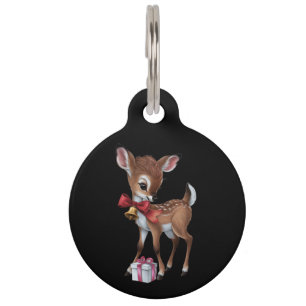 Médaillon Pour Animaux Retro Vintage Reindeer rose Noël Baby Deer