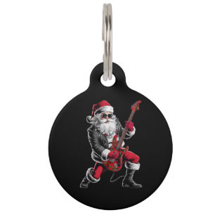 Médaillon Pour Animaux Rock & Roll Noël Santa Claus Guitare Player