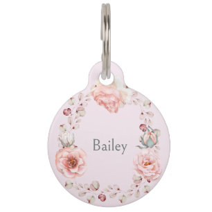 Médaillon Pour Animaux Rose d'aquarelle Wreath personnalisée Rose