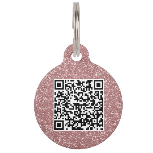 Médaillon Pour Animaux Rose de code QR personnalisé Gold Parties scintill