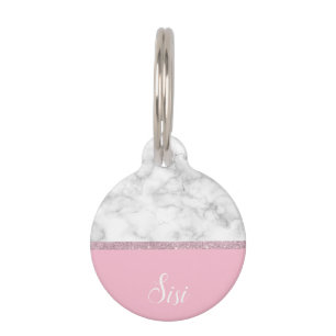 Médaillon Pour Animaux Rose de marbre blanc de parties scintillantes
