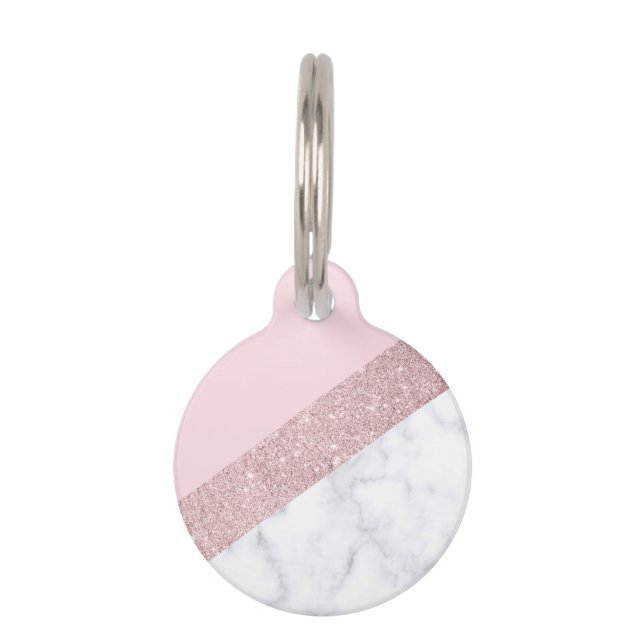 Médaillon Pour Animaux rose de marbre blanc de parties scintillantes (Devant)