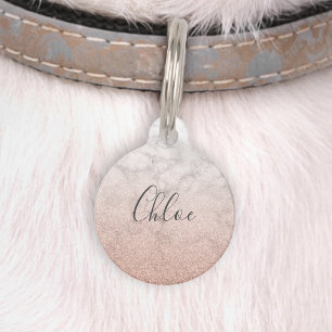 Médaillon Pour Animaux Rose Gold Pailleté Marbre Ombré Élégant