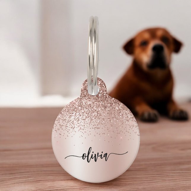 Médaillon Pour Animaux Rose Gold - Parties scintillant rose pâle Nom du m (Créateur téléchargé)