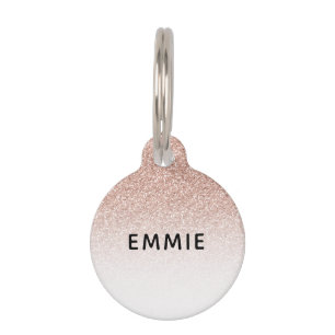 Médaillon Pour Animaux Rose Gold Pink Parties scintillant Ombre Nom perso