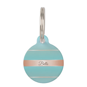 Médaillon Pour Animaux Rose Gold Turquoise Stripes Nom du chien Adresse