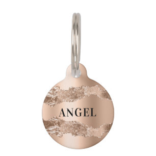 Médaillon Pour Animaux Rose or agate marbre nom