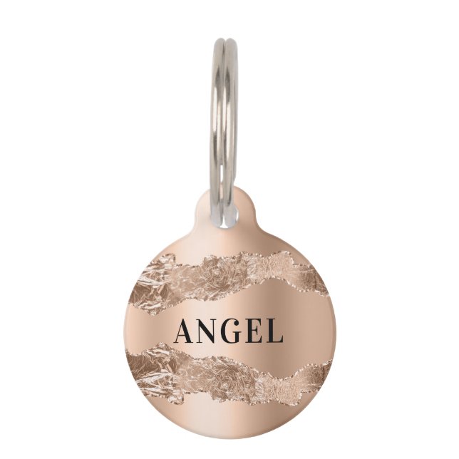 Médaillon Pour Animaux Rose or agate marbre nom (Devant)