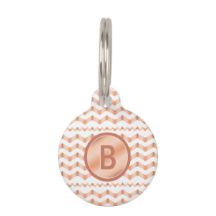 Médaillon Pour Animaux Rose Or look Motif Chevron avec Monogramme
