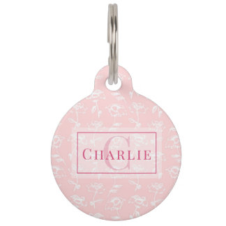 Médaillon Pour Animaux Rose Poussiéreuse Fleur Blanche, Monogramme Person