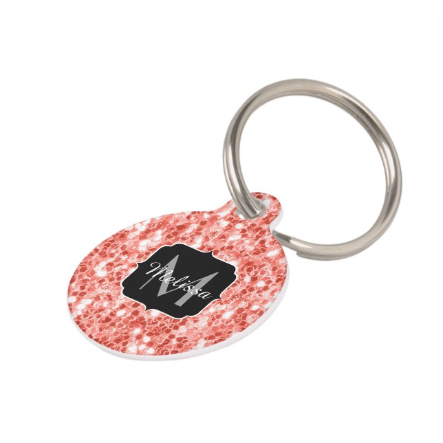 Médaillon Pour Animaux Rose rose corail foncé parties scintillant scintil (Côté )