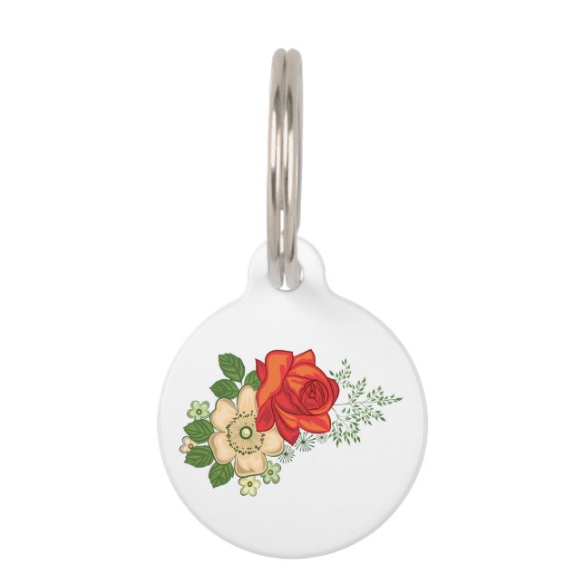 Médaillon Pour Animaux Rose rouge et marguerites (Devant)