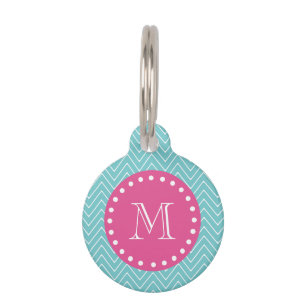 Médaillon Pour Animaux Roses indien, Chevron bleu turquoise votre