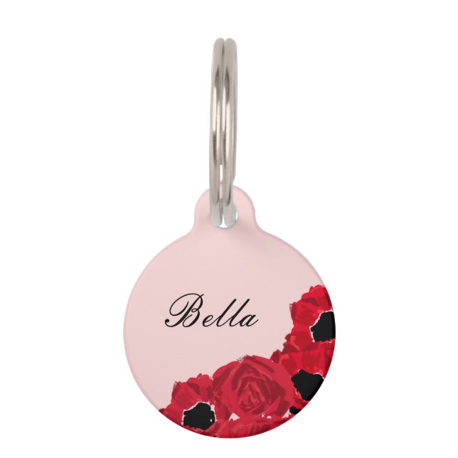 Médaillon Pour Animaux Roses roses et coquelicots (Devant)