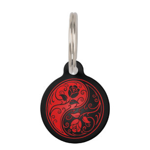 Médaillon Pour Animaux Roses rouges et noirs de Yin Yang