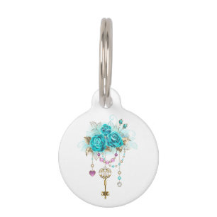Médaillon Pour Animaux Roses turquoise avec touches