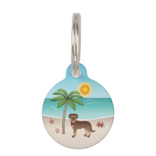Médaillon Pour Animaux Rottweiler rouge et fauve sur une plage tropicale