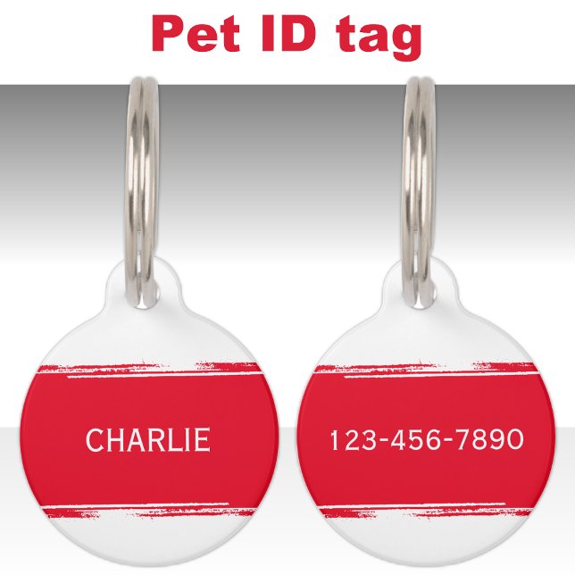 Médaillon Pour Animaux Rouge blanc ajouter un nom et un numéro de contact (Créateur téléchargé)