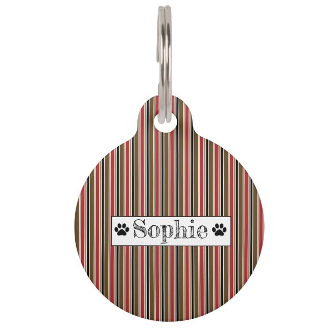 Médaillon Pour Animaux Rouge & Brown Stripes Personalisé Chien Chat Anima (Devant)
