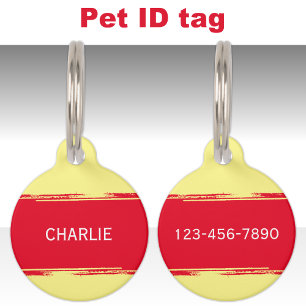 Médaillon Pour Animaux Rouge jaune ajouter un nom et un numéro de contact