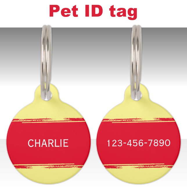 Médaillon Pour Animaux Rouge jaune ajouter un nom et un numéro de contact (Créateur téléchargé)