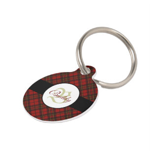 Médaillon Pour Animaux Rouge tartan Noël plaid hiver motif Monogramme