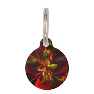 Médaillon Pour Animaux Rouge vert moderne Floral Abstrait Art Motif #05