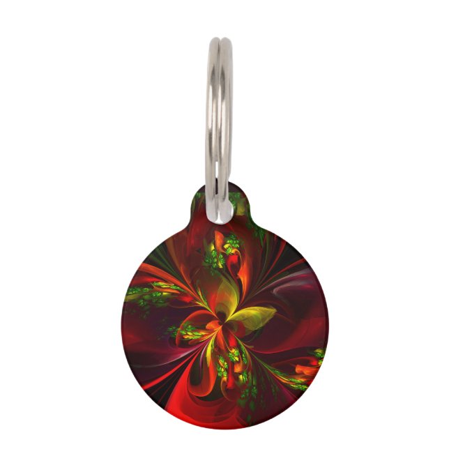 Médaillon Pour Animaux Rouge vert moderne Floral Abstrait Art Motif #05 (Devant)