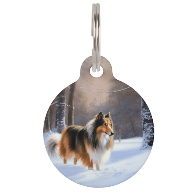 Médaillon Pour Animaux Rough Collie Laisser Neige Noël (Devant)