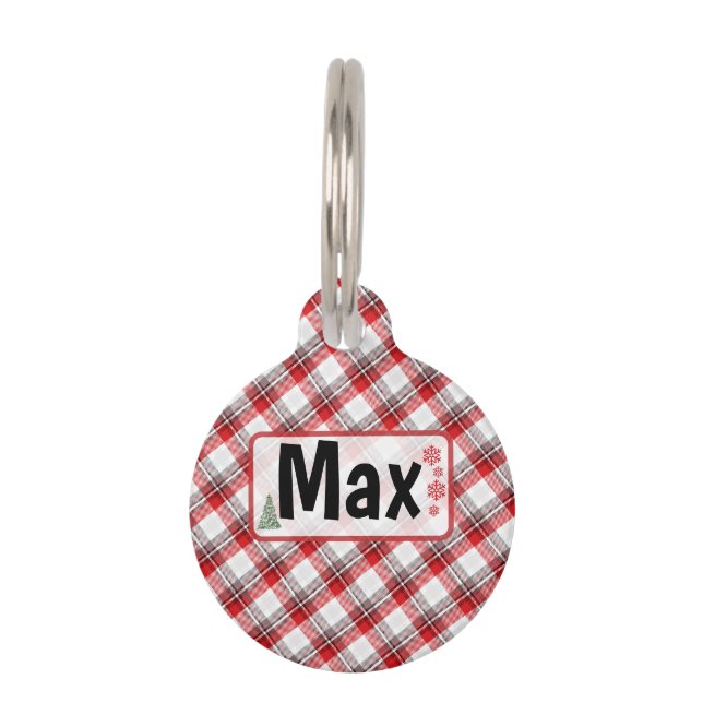 Médaillon Pour Animaux Round Christmas – Personalized Name, Plaid Holiday (Devant)