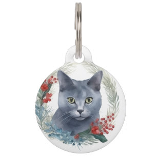Médaillon Pour Animaux Russe Blue Chat Noël Wreath Festive Kitten